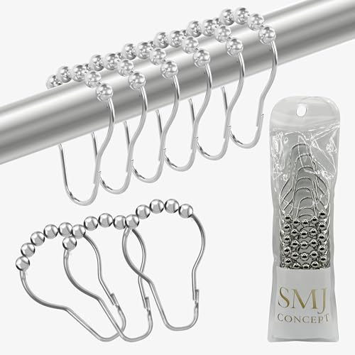SMJ Concept — Anneaux de Rideau de Douche en Acier Inoxydable (Lot de 12) – Glisse Fluide avec Billes – Antirouille – Compatibles Tringles Standard