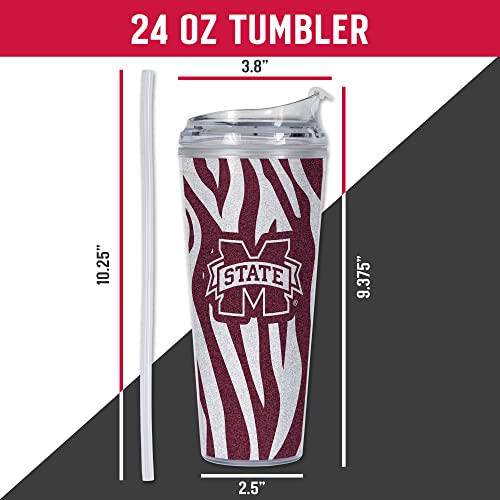 Image of Rico Industries NCAA Glitter 24oz Acrylic Glitter Tumbler with Hinged Lid, Officially Licensed Double Wall Tumbler with Straw
