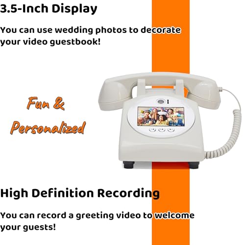 Image of Video & Audio Guest Book Wedding Phone Guestbook Creative Easy to Use & Fun Engagements Anniversaries Baby Showers Graduation (Victorian, Off-White)