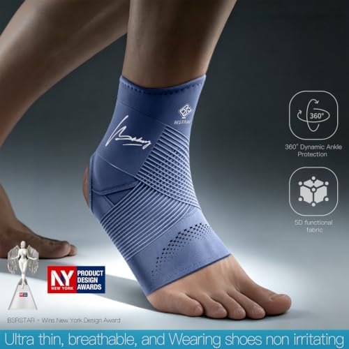 BSRSTAR Ultra-Thin Ankle Brace for Women Men, Breathable Compression Ankle Support for Sprained Ankle, Achilles Tendonitis & Plantar Fasciitis, Low-Profile Foot Brace for Sports (Right, S, Blue)