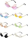 7 Pieces Dragonfly Sunglasses Fairy Glasses Butterfly Glasses Rimless Sunglasses for Women Men