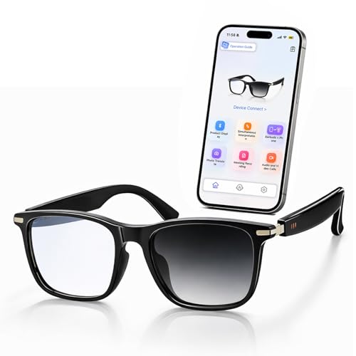 AI Smart Audio Translation Glasses with Real-Time Language Translation 139 Languages via App, Bluetooth Open-Ear Eyewear, AI Assistant, Photochromic Sunglasses, Meeting Recorder for Travel Business