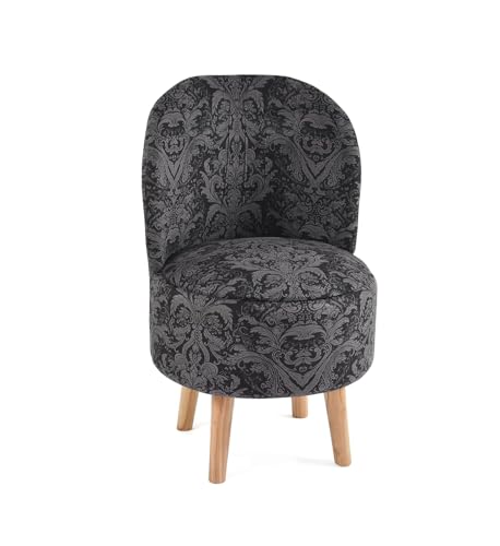 Image of NACIA Velvet Printed Ottoman Chair with Stool Combo | Dressing Table Chair for Bedroom Makeup Room Decor | Modern Upholstered Ottoman with Wooden Legs for Living Room & Home (18x18x32 Inches, Black)