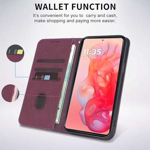 Image of Wallet Case for Motorola Moto G Stylus 5G 2024 6.7 inch - PU Leather Flip Cover with Card Holder Slots, Strong Magnetic Folio Phone Case, Wine red