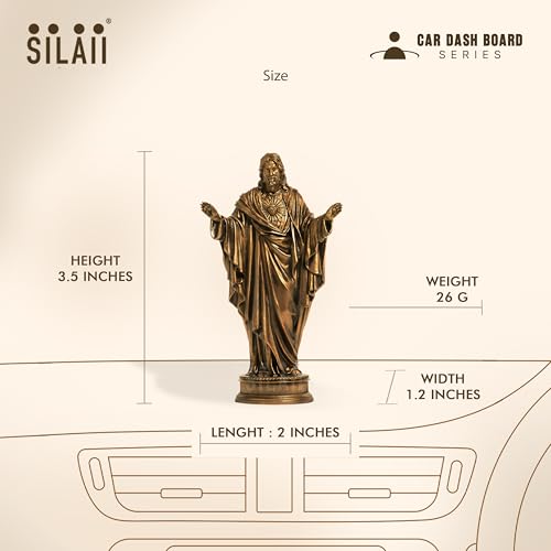 Image of SILAII The Sacred Heart of Jesus Car Dashboard Idol - 3.5 Inch | Miniature Jesus Christ Statue for Car Interior Decor | Antique Bronze Finish | Ideal for Prayer Room & Gifting