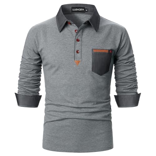 Polo de golf manches longues patchwork contrasté de qualité supérieure