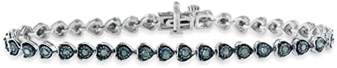 Original Classics Black Rhodium over .925 Sterling Silver 1.0 Cttw Miracle Set Diamond Heart-Link 7" Tennis Bracelet (Blue Color, I2-I3 Clarity)