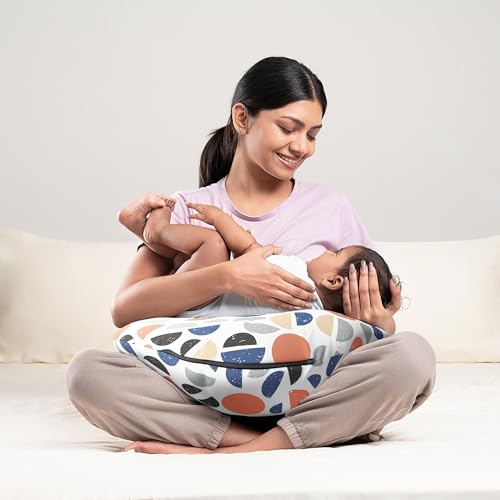 Image of Wakefit Feeding Pillow for New Born Baby | 3 Months Warranty | 5 in 1 Nursing Pillow for Breastfeeding with Cotton Removable Cover | Bekky, Multicolor