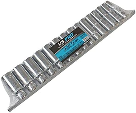 US PRO Tools 15pc 3/8" 6pt Deep Sockets Set On Rail 8 to 22mm 3648