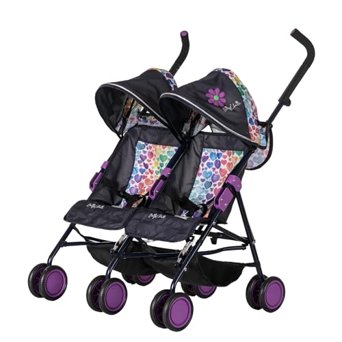Daisy Chain Silla de Paseo gemelar para muñecos Zipp MAX - Recomendado para niños de 4 a 9 años. (Rainbow Hearts)