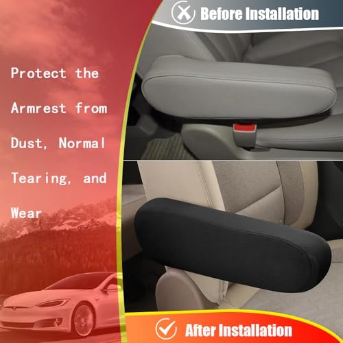 Image of MTRoyaldia 2PC Black Car Front Seat Armrest Covers,Universal Size Seat Arm Rest Cover,Flat Cloth Fabric Armrest Cover,Car Interior Accessories(Black,1Pair)