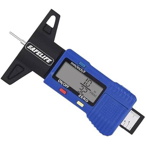 SAFELIFE Tire Tread Depth Gauge, Digital Tire Tread Depth Gauge LCD Display Professional for Motorcycles,Cars,Trucks,Vans,SUV,Accurate Reading Tyre Tread Depth Gauge 32/32 inch/0-1/25.4 mm Cover