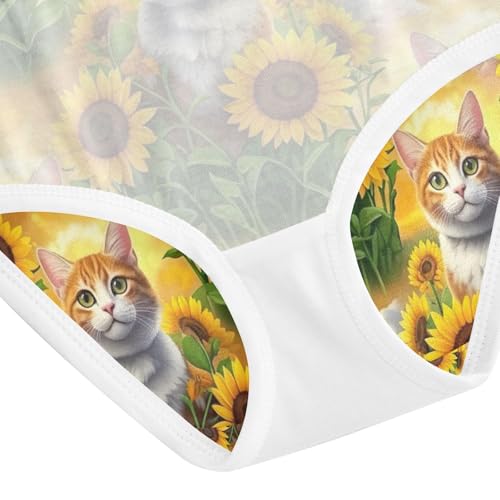 Orange White Cat Yellow Sunflowers Underwear for Girls, Toddler Panties, Girls Cotton Underwear, 2–8 Years4