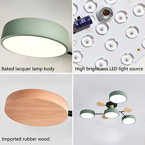 Liudefa Led Ceiling Light Fixture,26 Inch 4-Lights Modern Ceiling Lights Flush Mount Wooden 32W Dimmable Chandelier For Living Room Bedroom Kitchen,3000K/4000K/6000K Temperatures Selectable Green #TOP3