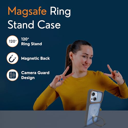 Image of AIBEX Protective OStand Case Compatible for Apple iPhone 13 / Apple iPhone 14 MagSafe Compatible | Slim Shockproof Back Cover with Camera Lens Protection, Strong Magnetic Support & Anti-Slip Grip