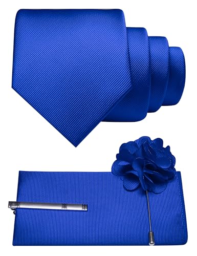 Image of JEMYGINS Formal Necktie Solid Color Tie and Pocket Square with Tie Clip Lapel Pin Sets for Men 4PCS