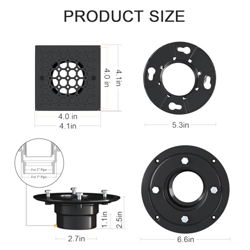 Image of Uni-Green 4 Inch Shower Floor Drain with Flange, Square Shower Drain kit