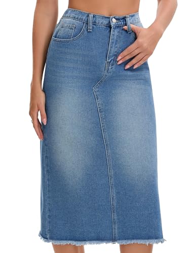 CIMUK Falda Vaquera Larga para Mujer con Cintura Elástica y Bolsillos Traseros Divididos Azul XL