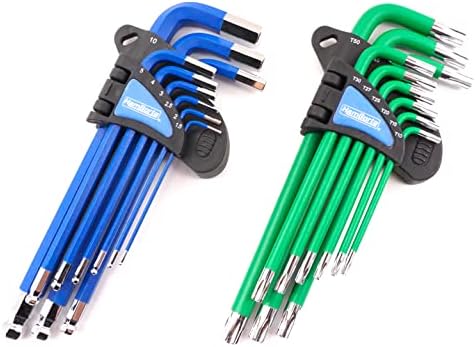 HemBorta® Allen Key Set & Security Torx Key Set 18pcs, Ball End Metric Allen Keys 1.5-10mm & T10-T50 Star Allen Key Set Tamper Proof Torx Keys with Holes on Both Ends, Long Heat Treated CRV Steel Keys