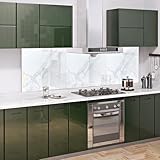 Home Supplies Tempered Glass Splashback for Kitchen, 6mm Toughened Glass Heat Resistant Splashbacks for Cookers (60X80, White Marble Glass) - Image 1