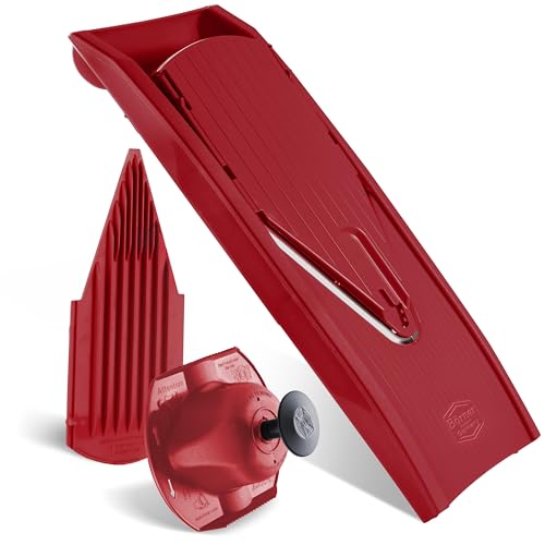 Borner Mandoline Food Slicer V1 (Basic Set) by Reston Lloyd • V-Slicer with Food Holder • Made in Germany • Fruit & Vegetable Chopper • Multiple Settings • Color: Red