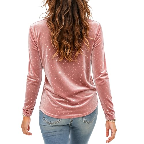 Women Rhinestone Top Velvet Long Sleeve Shirt Fall Sparkly Rhinestone Top - image 6