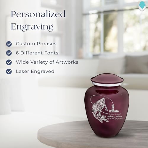 Geturns Embrace Small Personalized Fishing Cremation Urns for Human Ashes I Cherry Purple Funeral Urn for Men and Women I 44 lbs - Thumbnail 6