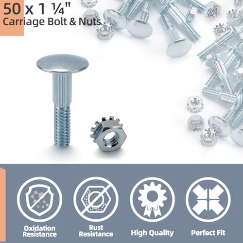 Image of 50 Pack Carriage Bolt for Whiting Todco Overhead Truck Roll Up Door Parts | 1 1 /4 inch Carriage Bolt for Overhead Todco Whiting Door Hinge Morgan Supreme Box Truck Trailer Roll Up Door Repair Parts Bolts