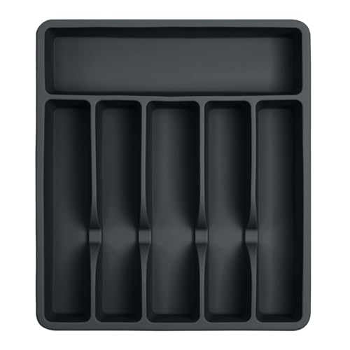 Pantrymade Silicone Silverware Drawer Organizer – Non-Slip Utensil Holder for Kitchen Drawers | Cutlery Tray for Forks, Knives, Spoons & More | Durable, BPA-Free, Easy to Clean – Black