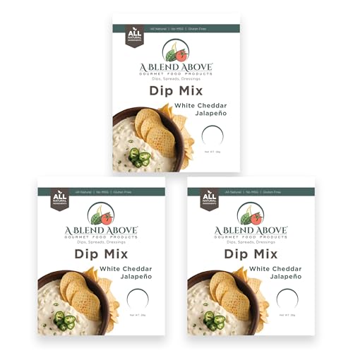 A Blend Above White Cheddar Jalapeno Dip Mix, 3 Packs, 1 oz Each, Makes 16 Ounces, Gluten-Free, No MSG, All Natural, No Preservatives, Vegan Friendly, Keto Friendly, Low Carb, Easy to Make