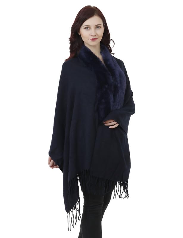 Image of Manra Women's Solid Faux Fur Border Stole Shawl Warm Wrap Cape for Winters (SC 14)