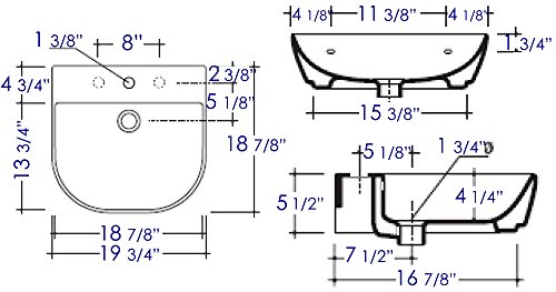Alfi Brand Ab110 D-Bowl Porcelain Wall Mounted Bath Sink, 20", White #TOP6