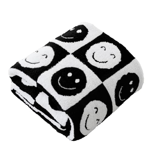 Image of Ultra Soft Cozy Happy Smiling Face Checkered Knitted Throw Blanket Fluffy Microfiber Checkerboard Bed Blanket Lightweight Both Sides Blanket for Couch Sofa Bed (Smile, Throw 50 inchx60 inch)