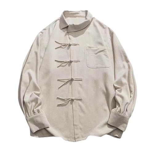 Chemise coton lin homme coupe ample avec bouton grenouille rétro