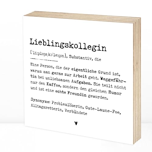 Wunderpixel® Holzbild Definition Lieblingskollegin - 15x15x2cm zum Hinstellen/Aufhängen, Fotodruck mit Spruch auf Holz - schwarz-weißes Wand-Bild Aufsteller Zuhause Büro zur Dekoration Geschenk-Idee