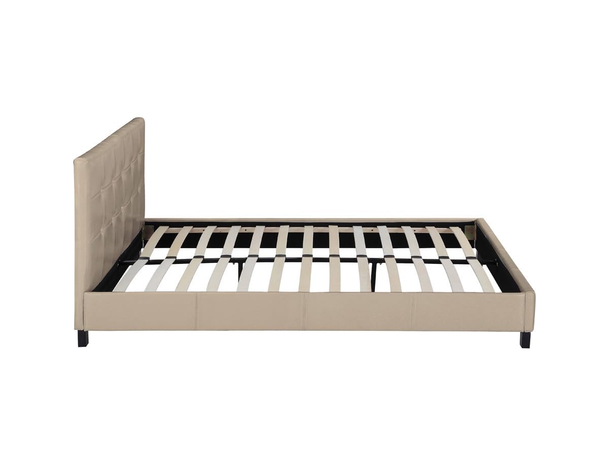 Habitat et Jardin - Lit Double Julia en Simili Taupe 140 x 190 cm | Cadre de Lit 2 Places | Sommier et Tête de Lit Inclus | Support à Lattes en Bois
