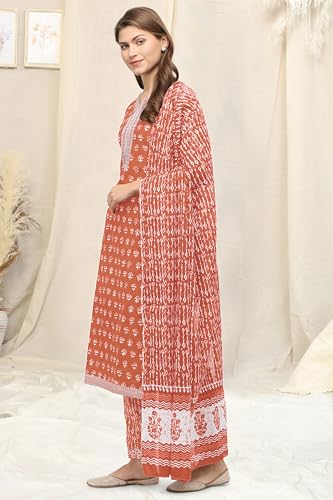 Image of MIRCHI FASHION Pure Cotton Straight Kurta Set with Dupatta | 3 Piece Ethnic Kurta Pant Set Office Wear Salwar Kurta Set for Women