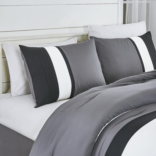Chezmoi Collection Napa 7-Piece Luxury Leaves Scroll Embroidery Bedding Comforter Set (Full, Black/Gray/White)