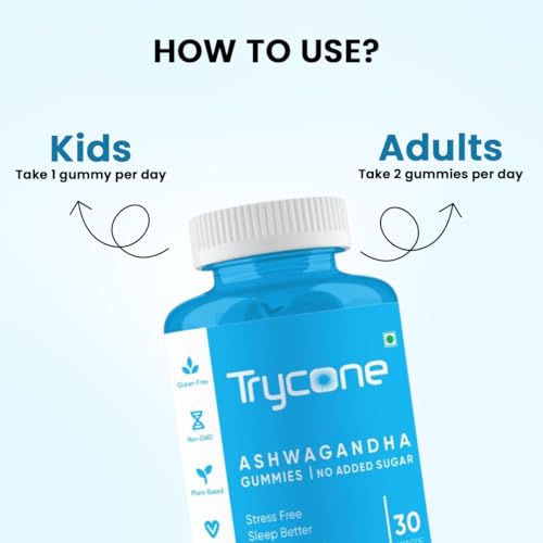 Image of Trycone KSM66 Ashwagandha Sugar Free Gummies for Stress Relief, Better Sleep and Improved Memory and Focus - Pack of 30 Gummies Herbal Ayurvedic Supplement for Men & Women