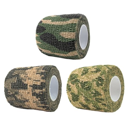 NIYANGLE 3 Rollos de Cintas Elásticas de Camuflaje para Actividades al Aire Libre, Autoadhesivas, Ideales para Caza y Ciclismo
