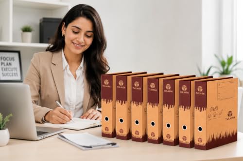 Image of TULMAN Lever Arch Binder Box File Folder (Pack of 6) | A4 & Legal Size Document Organizer | 35 x 9 x 28 cm Khakhi Certificate Holder | Heavy Duty Office & School File Storage
