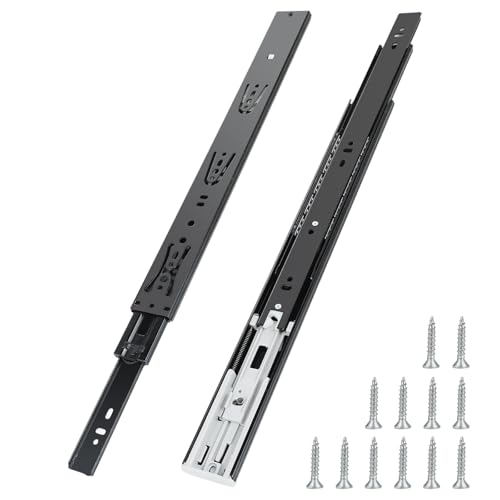 2 Glissières de Tiroir de 400mm - Glissière pour Tiroir Coulisse Tiroir avec Roulement à Billes rail Tiroir capacité de charge 45 kg Coulissant télescopiques à 3 sections avec amortisseur(noir)