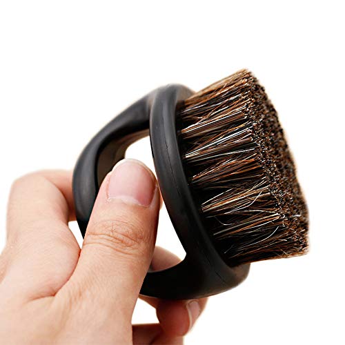 Beard Brush with Round Handle for Men Mustache - Perfect for Beard Oil & Balm, Natural Firm Bristles Styling & Grooming Tool Helps Softening and Conditioning