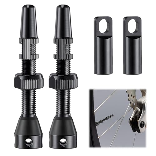 2 Piezas Válvula para Tubeless, 44 mm Válvula Presta con Aleación Ligera y Resistente Presta Tubeless Sin Fugas de Aire para la Mayoría de Llantas de Bicicleta sin Cámara (Negro)