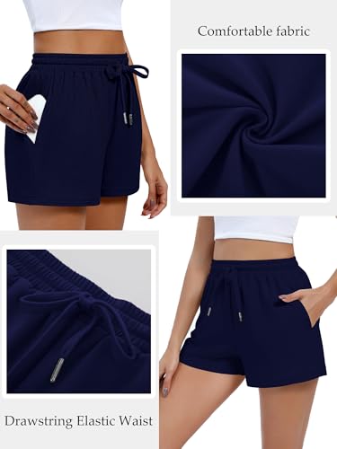 4 Pack Women's Sweat Shorts Casual Summer High Waisted Drawstring Athletic Comfy Shorts with Pockets Lightweight3