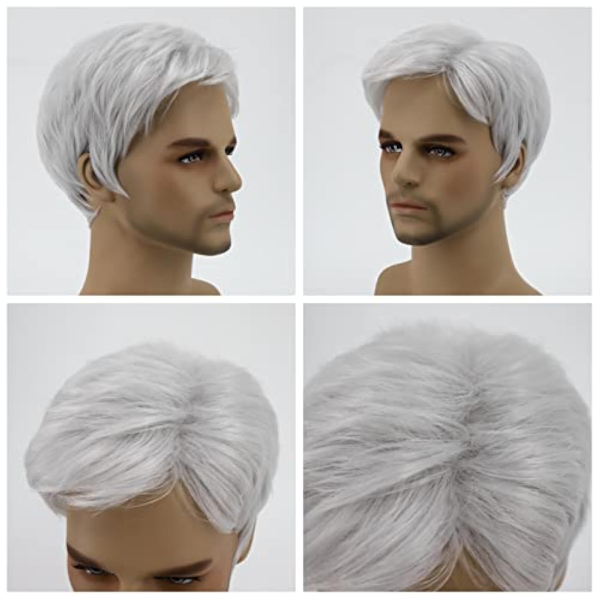 Fluffy Realistic Short Hair Wig for Men, Gray
