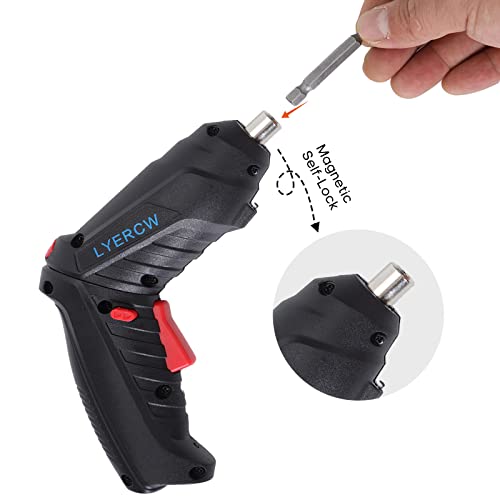 Cordless Screwdriver, Black Adjustable Electric Power Screwdriver Rechargeable Set, 47Pcs Drill Driver Accessories, Household Usb Rechargeable 3.6V Li-On Battery, Led Light, Plastic Case #TOP3
