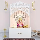 HomScape Divine Wooden Pooja Mandir for Home with Spacious Shelf & Inbuilt Focus Light - Temple for Home Floor Rested Pooja Mandir with Doors 31
