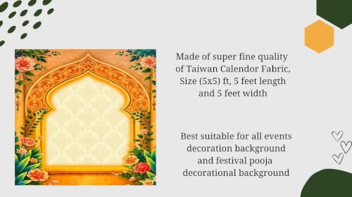 Image of varalakshmi Background Decoration Cloth | Elegant Floral garlangs and Royal Palace Theme Wedding Mandap Stage Backdrop 5x5 Feet | backdrops for Pooja Decoration