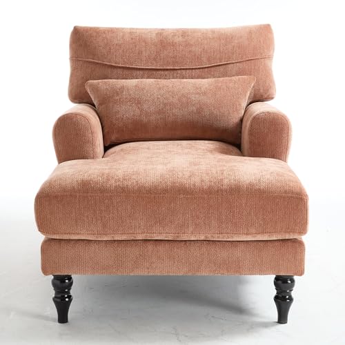 KEIKI Chaise Lounge Chair Indoor, Modern Leisure Sleeper Sofa Chair w/Deep Cushion, Accent Upholstered Reading Side Armchair, Recliner Arm Chairs for Living Room & Bedroom, Easy Assembly, Orange - Thumbnail 5